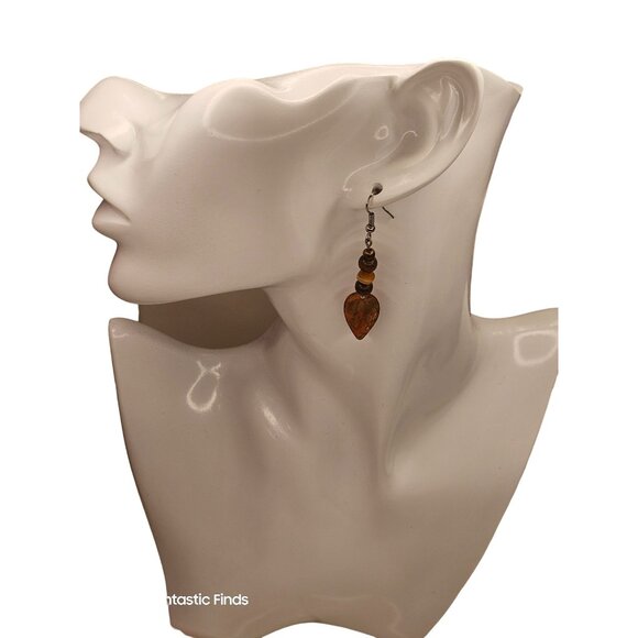 Handcrafted Dangle Earrings With Natural Stone & Wood Beads - Picture 2 of 4